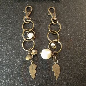 Bronze & Pearls Best Friends Broken Heart Friendship Keychains.